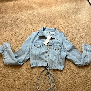 Cropped denim button down shirt